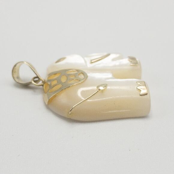 10K Yellow Gold Mother of Pearl Elephant Pendant - Picture 6 of 12